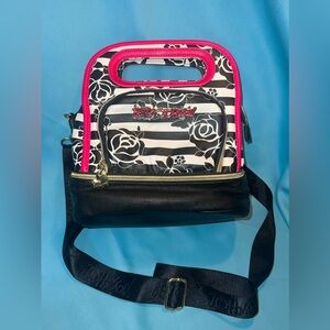 Betsey Johnson Be Mine Top Handle Lunch Tote Bag (Black,Pink,Stripes, Floral)